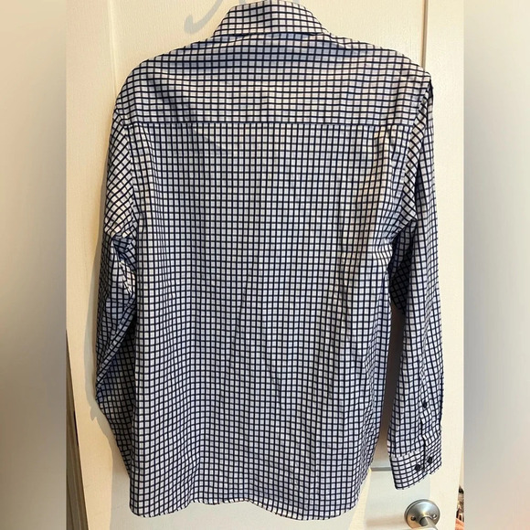 Jhane Barnes Slim Fit Button Up Shirt M Blue Checkered Plaid - Picture 4 of 5